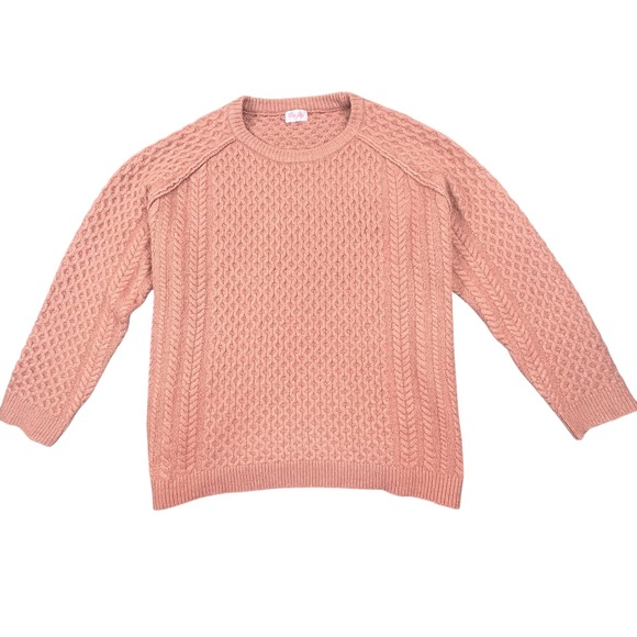 Pink Lily Cable Knit Raglan Sweater Women's Rose Pink Cozy Textured Size L - Picture 5 of 6